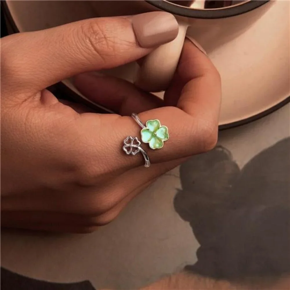 Adjustable Silver Clover Ring 925 Sterling Jewelry Fashion Comes with Good Luck